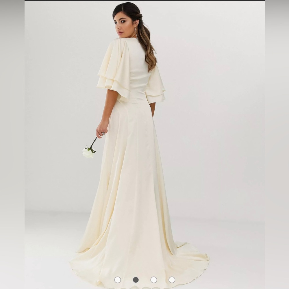 Asos ASOS EDITION satin panelled wedding dress with flutter sleeve - Picture 2 of 9